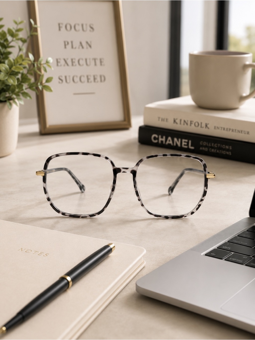 Tortoiseshell Square Women's Glasses - Subtle Gray Pattern